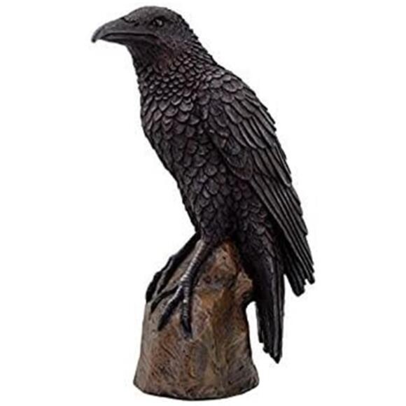 Black Raven Bird on Stump Statue Cold Cast Resin Figurine - Picture 1 of 2